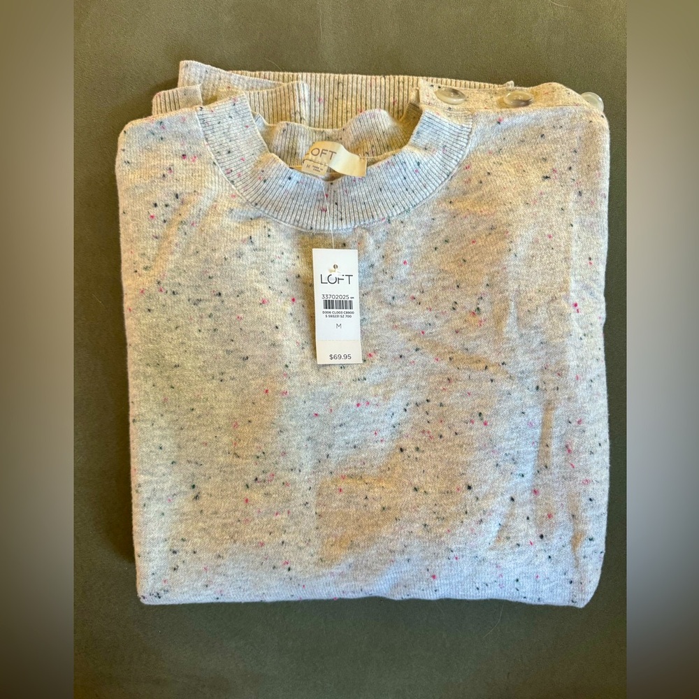 NWT Loft - Flecked Shoulder Button Tunic Sweater - Gray - Med